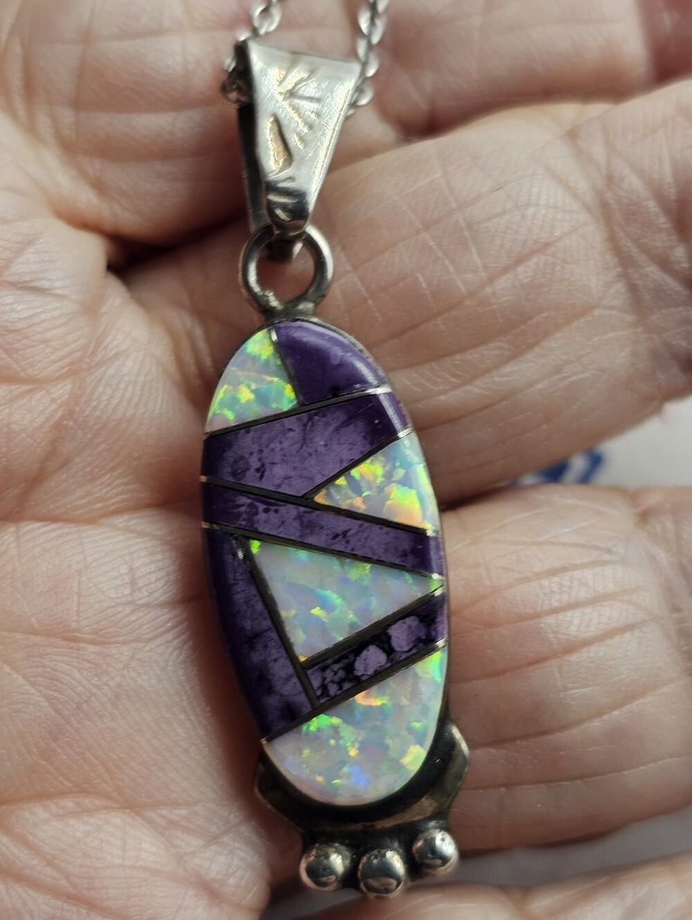 CE Sterling Silver Purple Spiny Oyster Opal Inlay Necklace Womens Size OS Purple